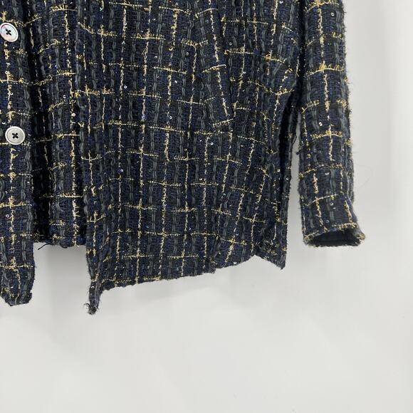 Oversized Flannel Metallic Tweed Button Down Hoodie Men's Size XS - Picture 4 of 5